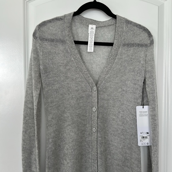 NWT ALO Yoga Sheer Cashmere Long Cardigan Athletic Heather Grey XS - Picture 5 of 9
